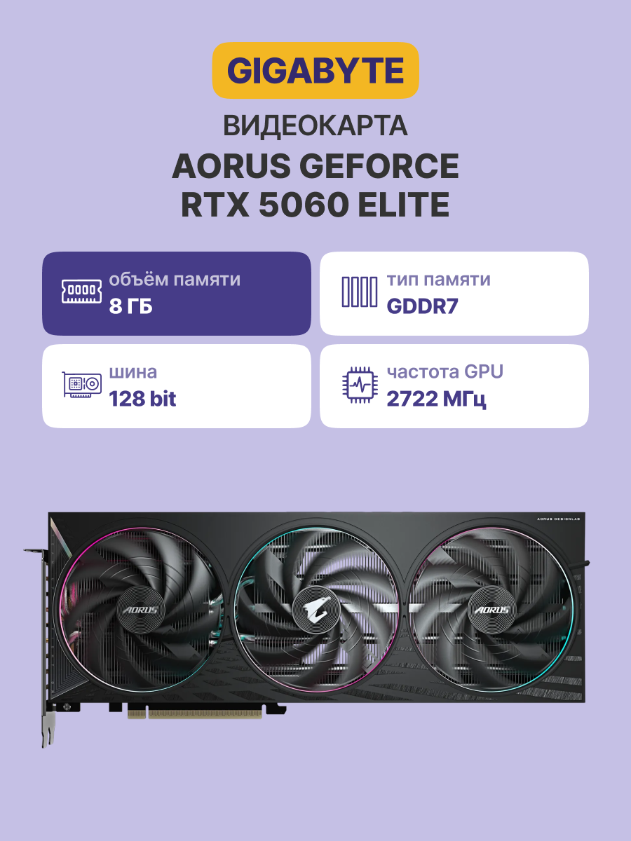 Видеокарта GIGABYTE GV-N5060AORUS E-8GD